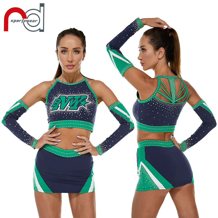 Rhinestones Customized Spandex new design wholesale cheer uniforms Kids adult cheerleading uniform