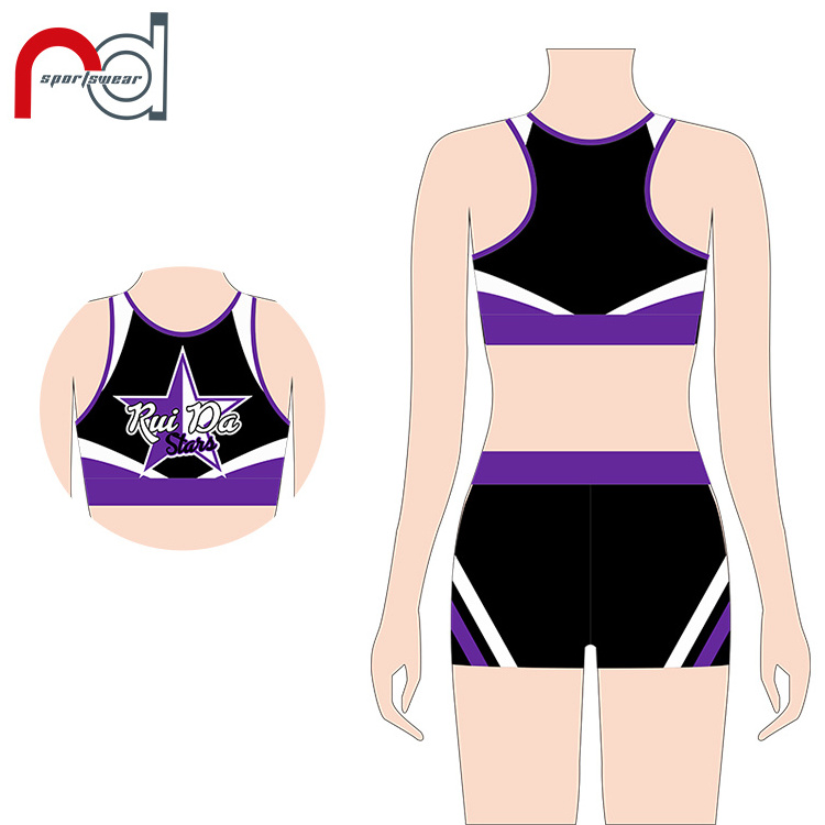 Youth Cheerleader Printed Polyester Cheer Uniform  Cheerleading Shorts And Bra