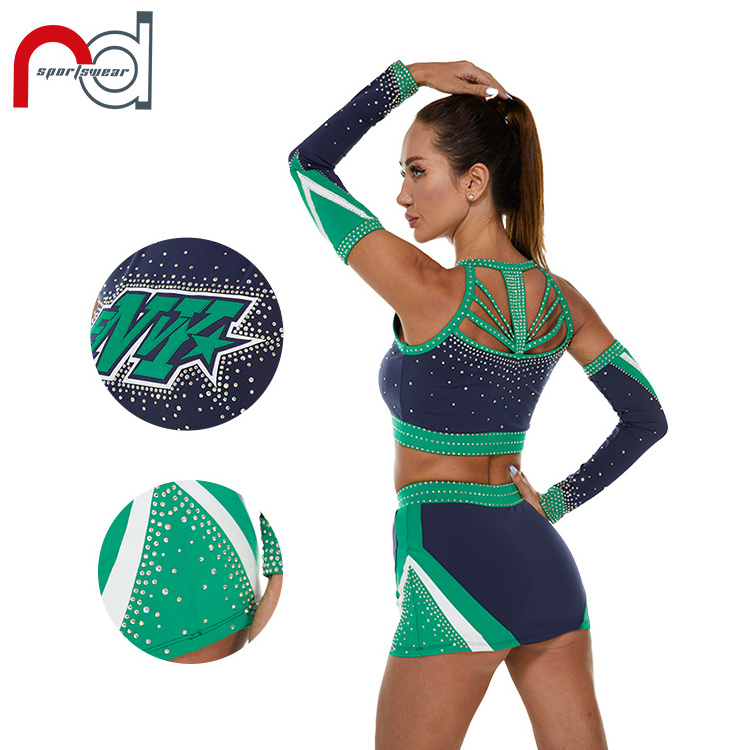 Rhinestones Customized Spandex new design wholesale cheer uniforms Kids adult cheerleading uniform