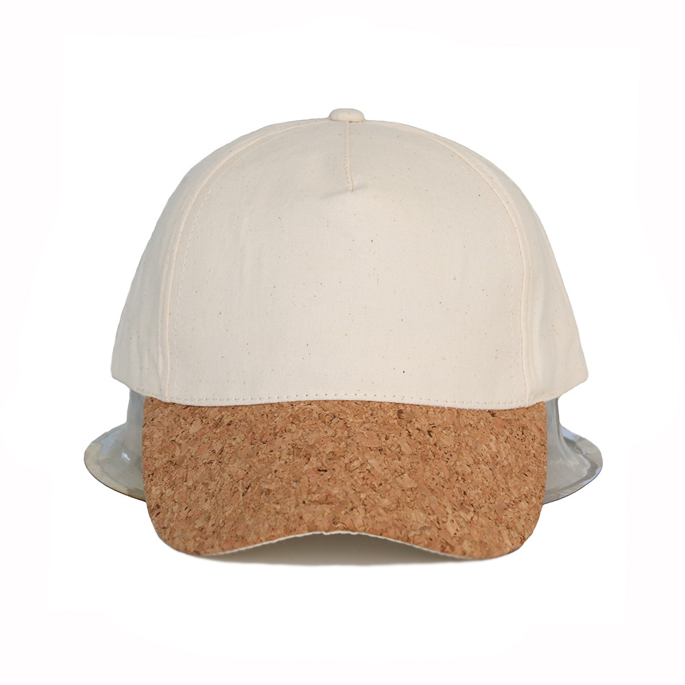 Plain Blank 2 Tone Beige Pure Cotton 5 Panel Structured Caps Design Wooden Brim Men Golf Hats Baseball Cap Hat