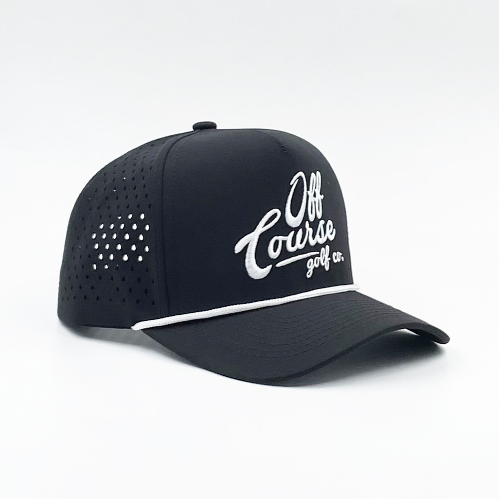 Custom 5 Panel Structured Leather Logo Laser Cut Performance Perforated Hole Quick Dry Baseball Hat