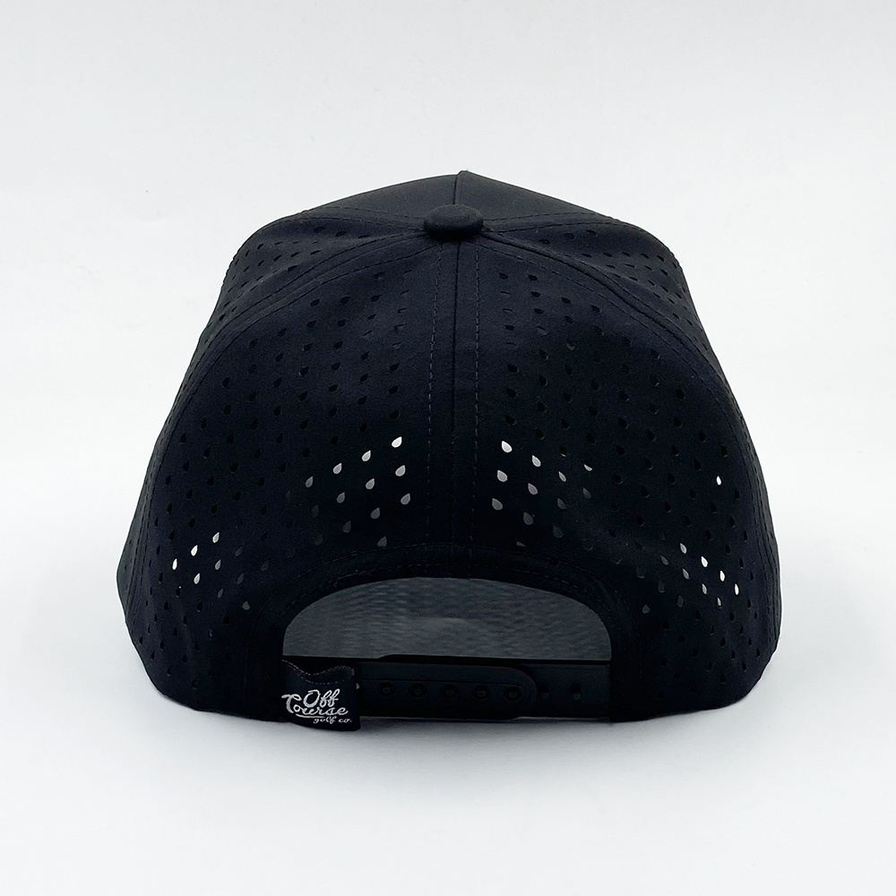 Custom 5 Panel Structured Leather Logo Laser Cut Performance Perforated Hole Quick Dry Baseball Hat