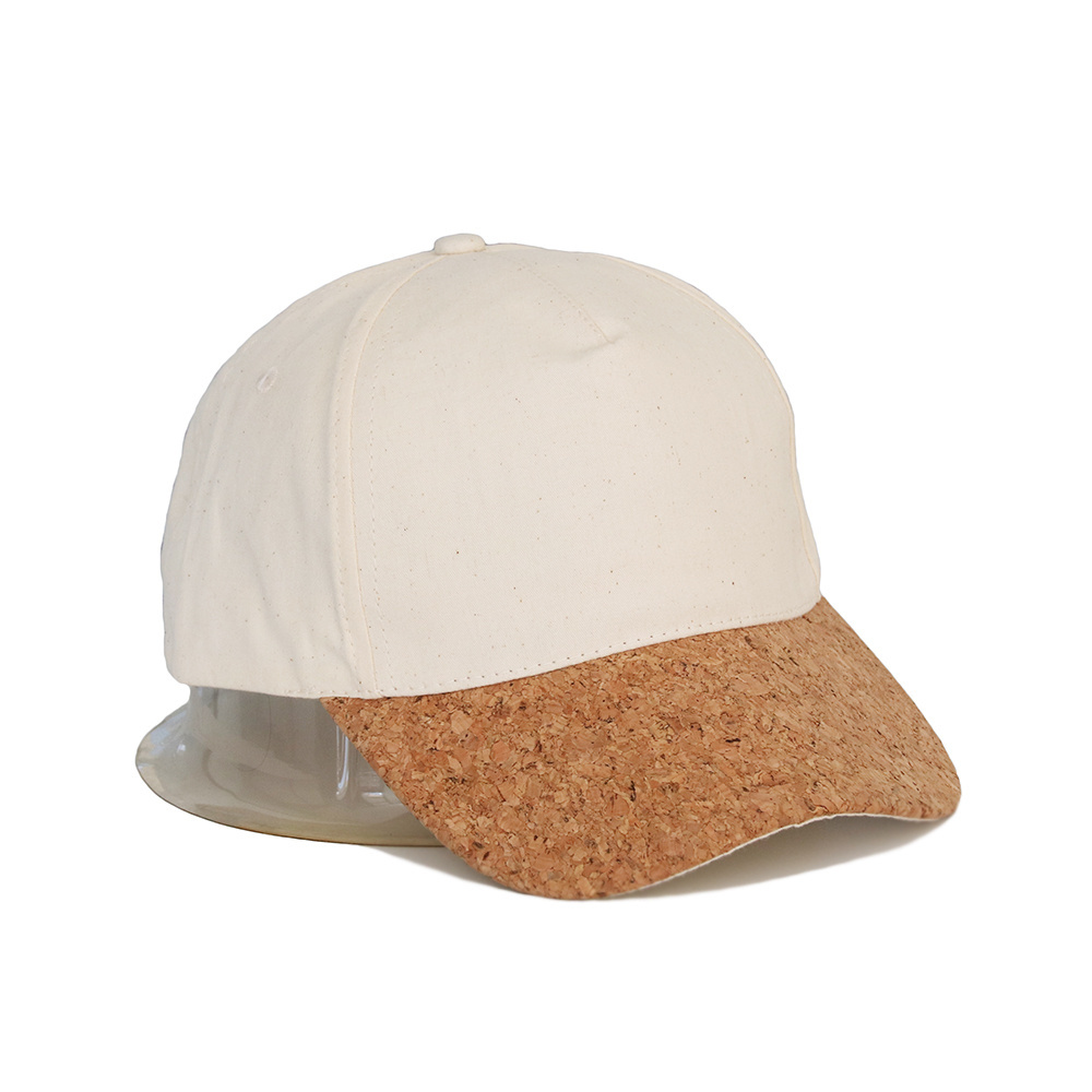 Plain Blank 2 Tone Beige Pure Cotton 5 Panel Structured Caps Design Wooden Brim Men Golf Hats Baseball Cap Hat