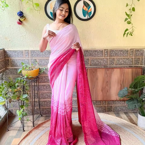 Bollywood Inspired designer pink Georgette saree, Fancy sequence Work and lace border, Wedding wear saree festival outfit.