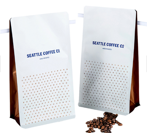 Tin Tie Coffee Bag with Custom print matte finished Flat Bottom One way valve Coffee packaging bags with tin tie