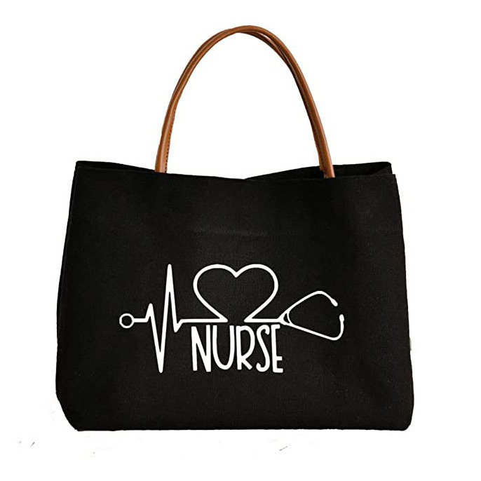 Custom Fashion Large Capacity Leather handle Canvas Breastfeeding bags nurse tote bag for work Shopping Beach Travel Gift