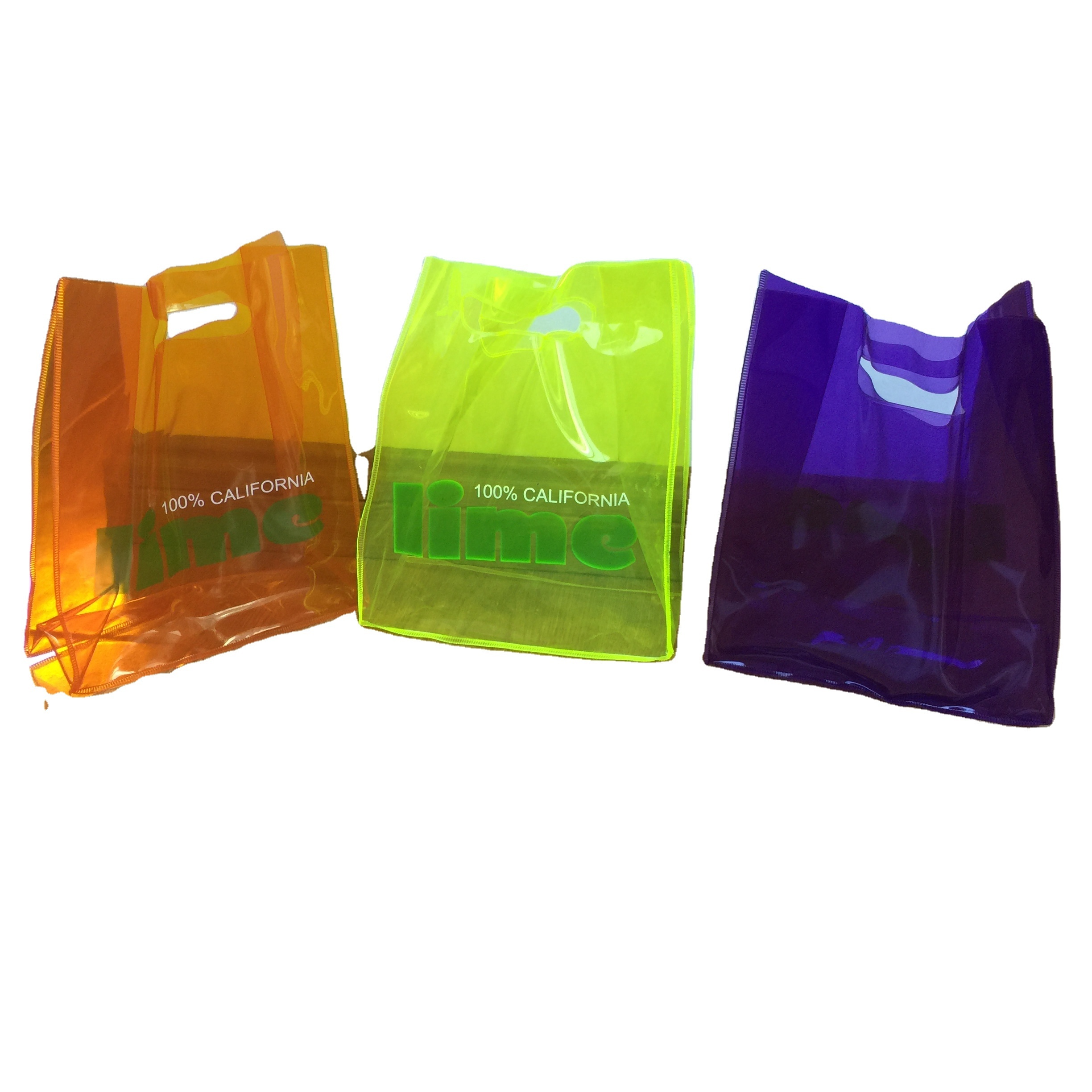 Waterproof Transparent colored shopping PVC bags tote oem transparent PVC custom bags with custom logos