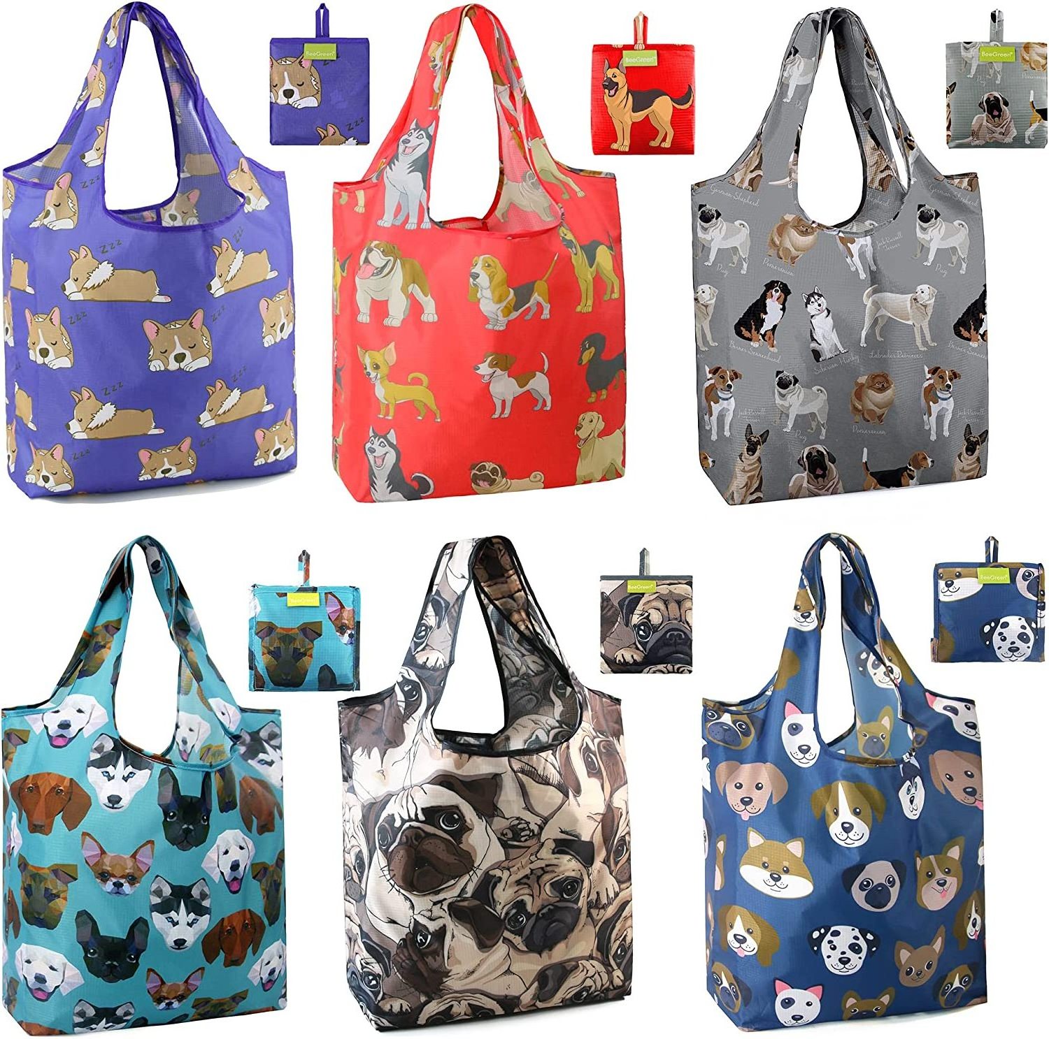 Custom cute environmentally friendly grocery shopping reusable washable sturdy dog 600d polyester tote bag