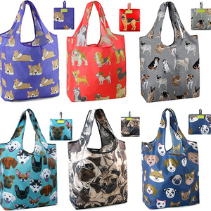 Custom cute environmentally friendly grocery shopping reusable washable sturdy dog 600d polyester tote bag