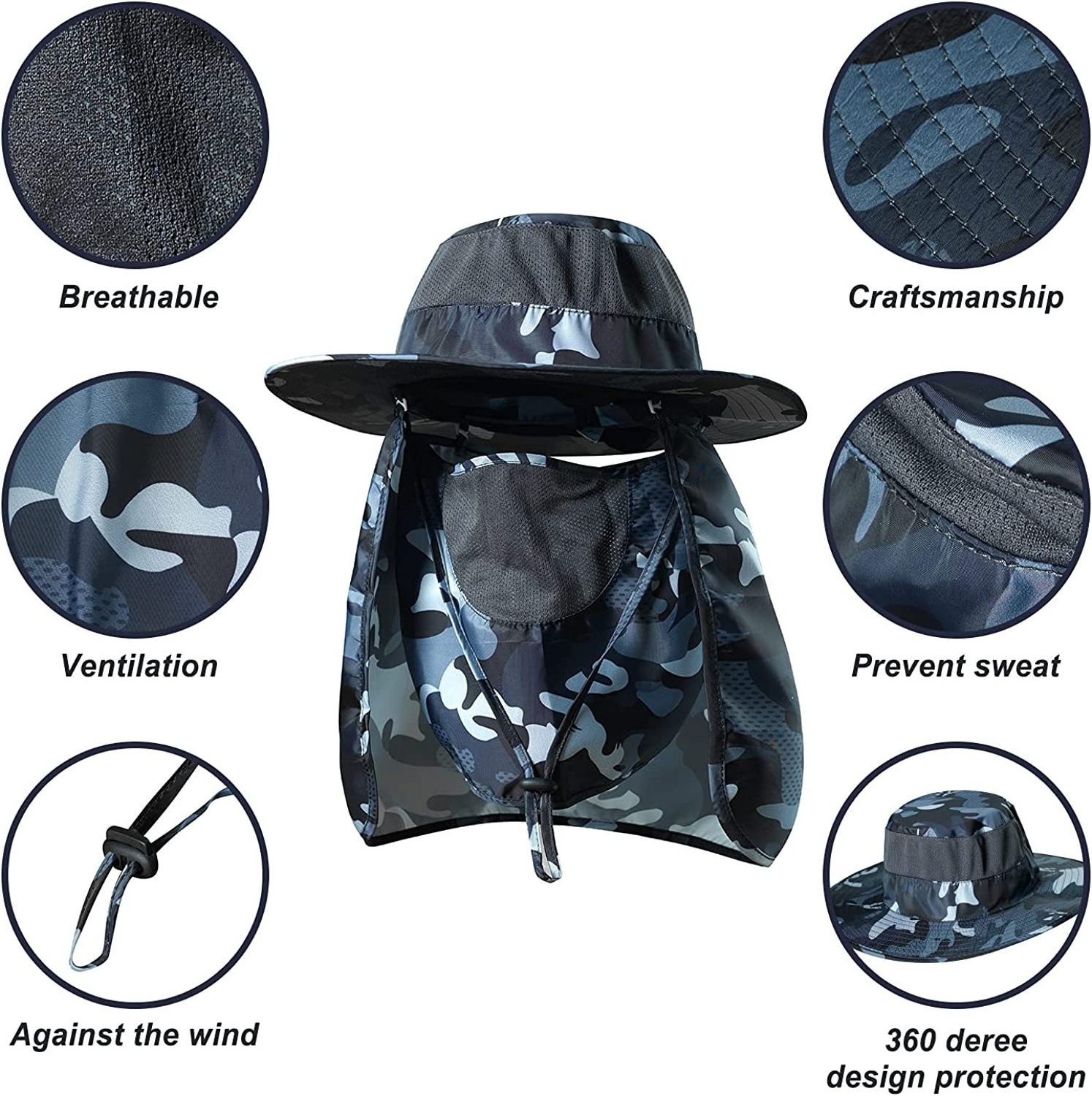 Wholesale custom logo New design UPF50+ shading Sun Protection Neck Flap waterproof Sun camo hat for climb cycling run fishing