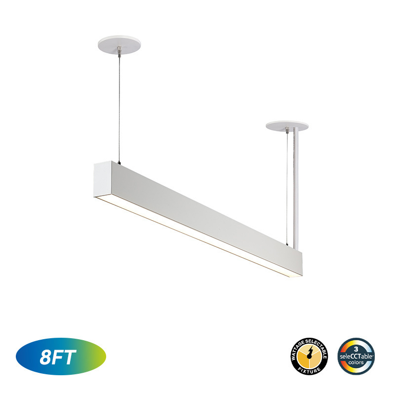 China Factory 2FT 4FT 8FT White Black 0-10V Dimmable Linkable Suspended Ceiling Led Linear Pendant Light Bar Fixture For Office