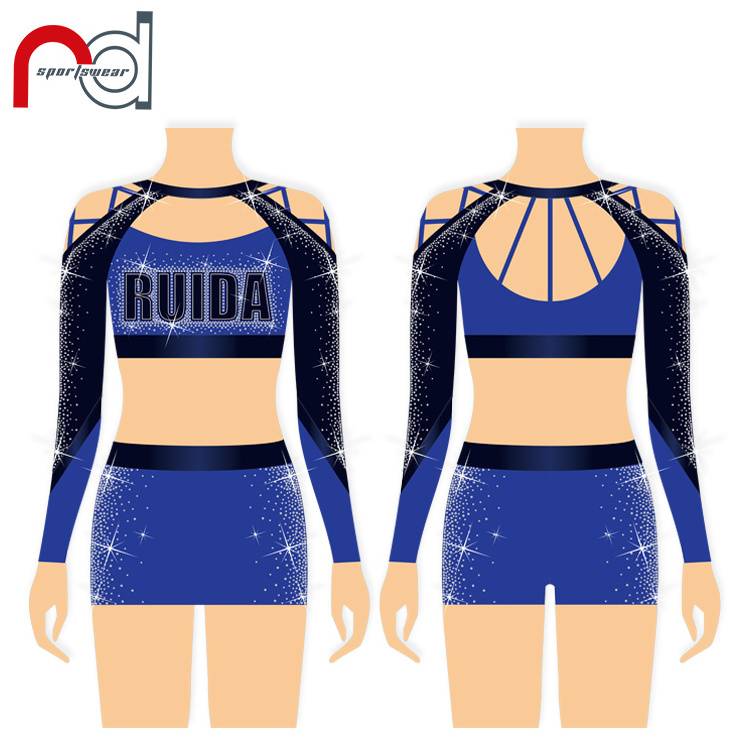 high school custom Cheer competition cheerleading uniforms long sleeves crop top cheer uniform