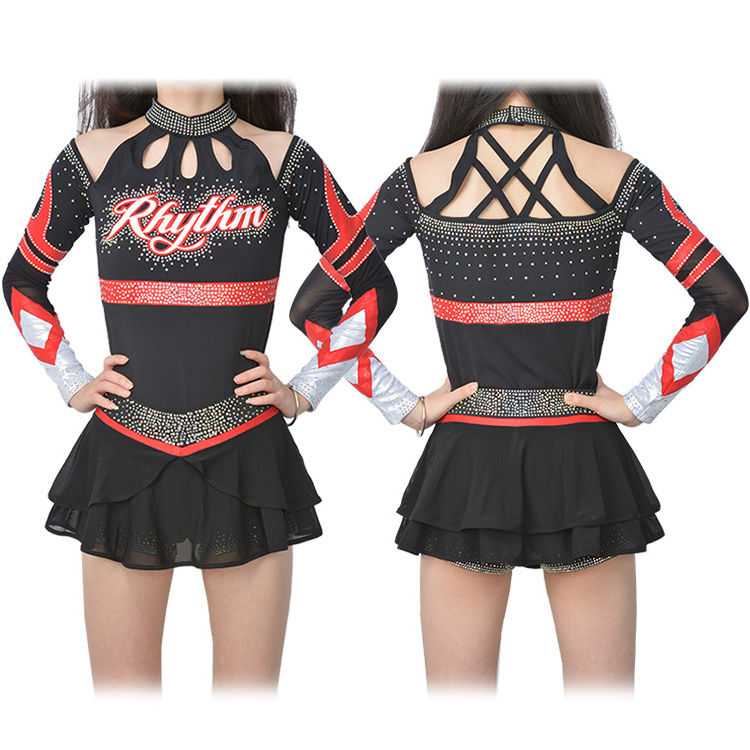 Cheer Uniform Cheerleading Uniforms Black and pink OEM AB crystal cheerleading uniform