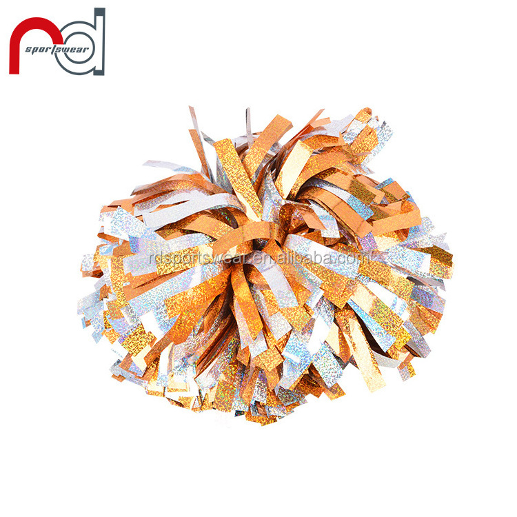 Hot Selling Metallic Cheer teen girls Cheerleading Pom Poms with baton handle