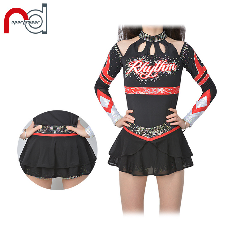 Cheer Uniform Cheerleading Uniforms Black and pink OEM AB crystal cheerleading uniform