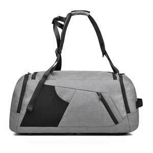 New design fashion travel mens gym duffel bag, grey color side pocket shoe carrier backpack