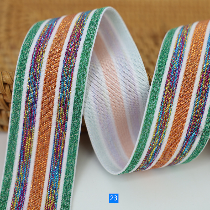 REWIN Wholesale Glitter Gold Silver Rainbow Color Stripe Jacquard Elastic Bands 40mm