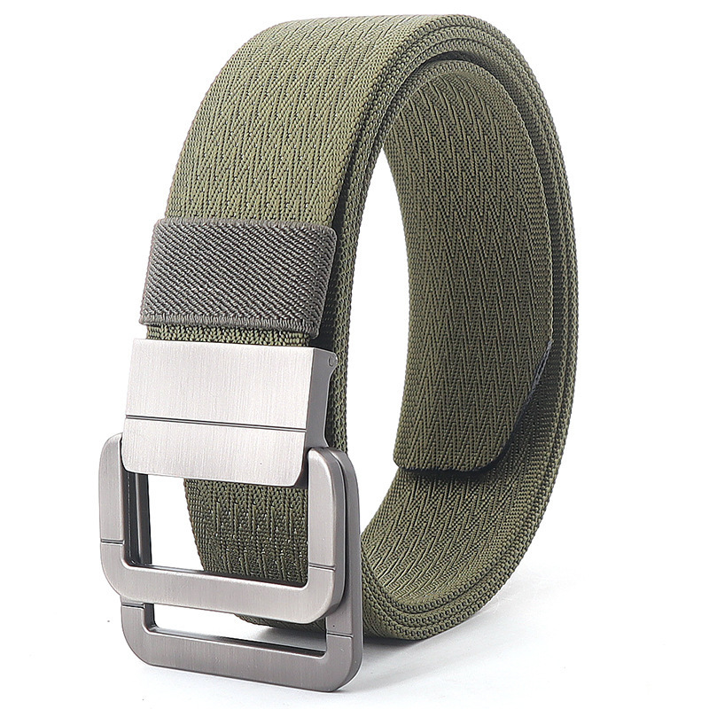 Rewin Customized Men Canvas Fabric Belts with Silver  Double Ring Buckle Thicken Nylon Web Belt Tactical Belts for Men