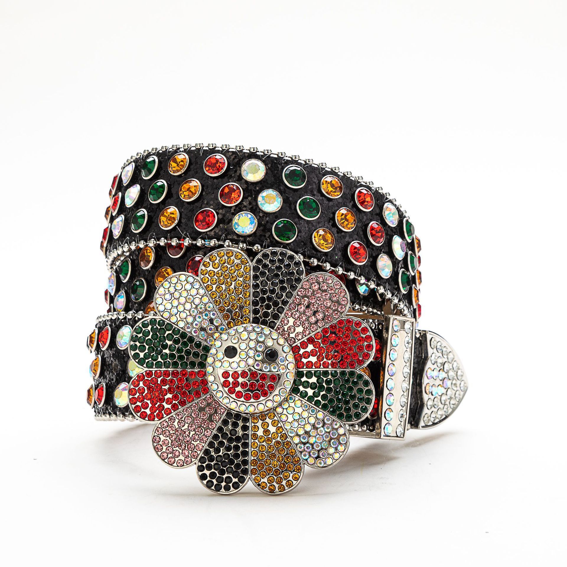 Rewin Crystal Diamond Luxury Strap Belts Western Cowgirl Rhinestone Belt BB Simon Studded Flower Rhinestone Belt for Women Men