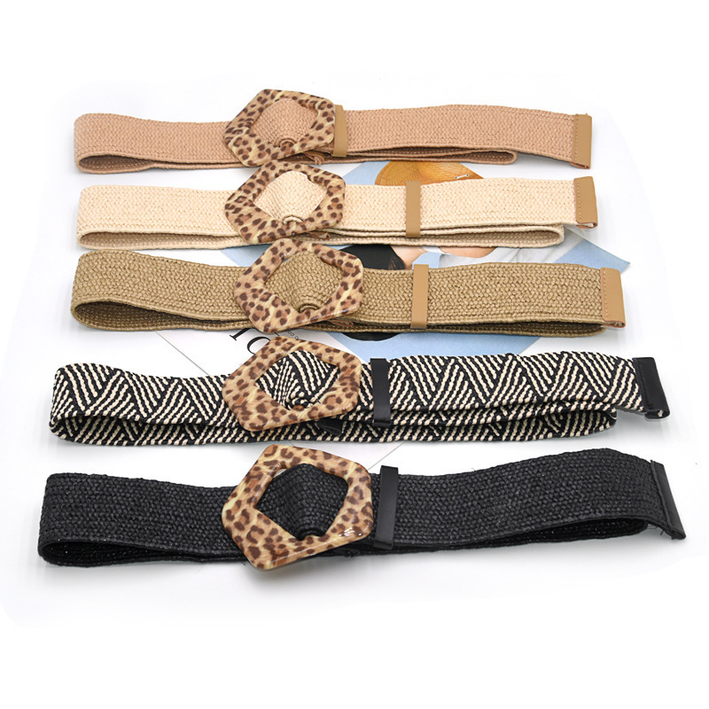 REWIN Bohemian Women Fashion Accessories Plain PP Grass Straw Braided Waist Belts for Summer