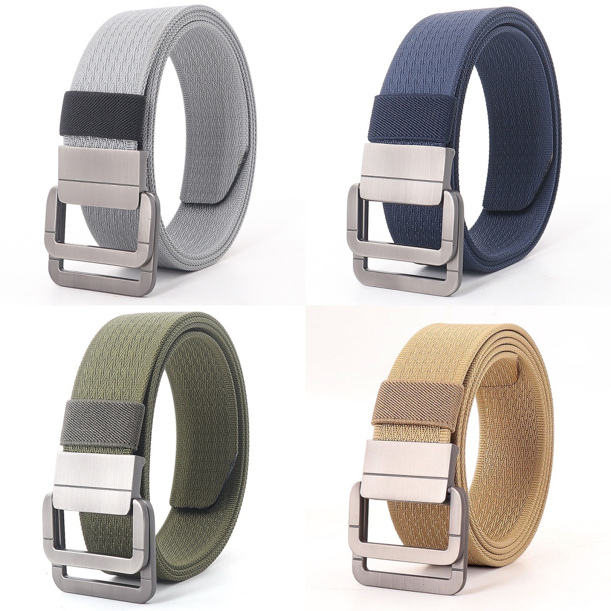 Rewin Customized Men Canvas Fabric Belts with Silver  Double Ring Buckle Thicken Nylon Web Belt Tactical Belts for Men