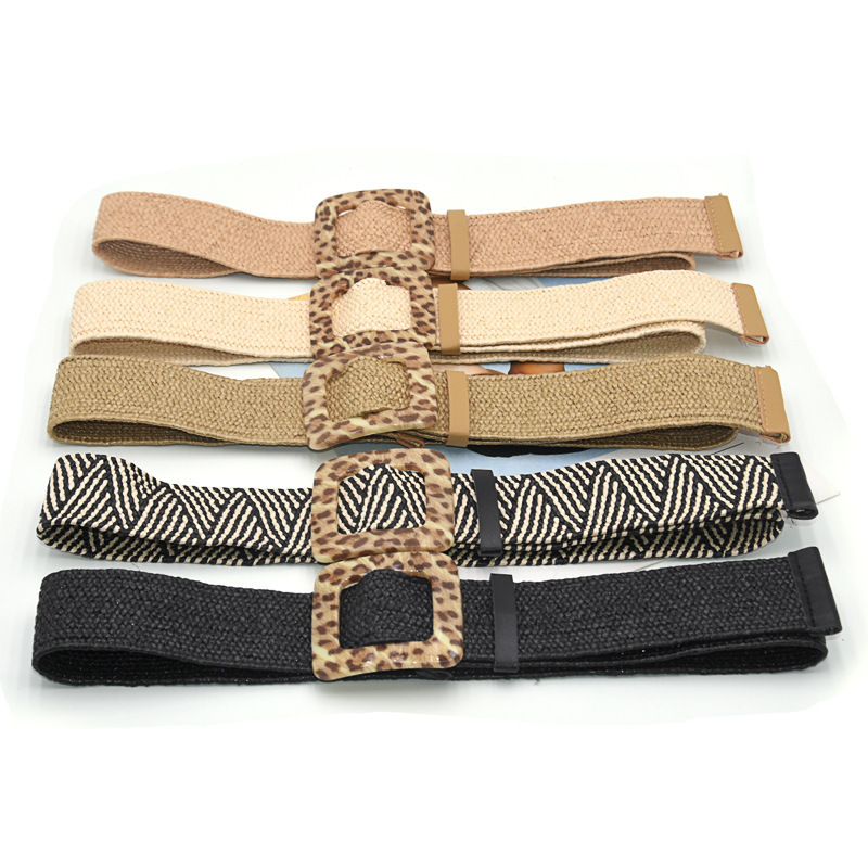 REWIN Bohemian Women Fashion Accessories Plain PP Grass Straw Braided Waist Belts for Summer