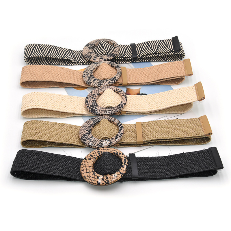 REWIN Bohemian Women Fashion Accessories Plain PP Grass Straw Braided Waist Belts for Summer