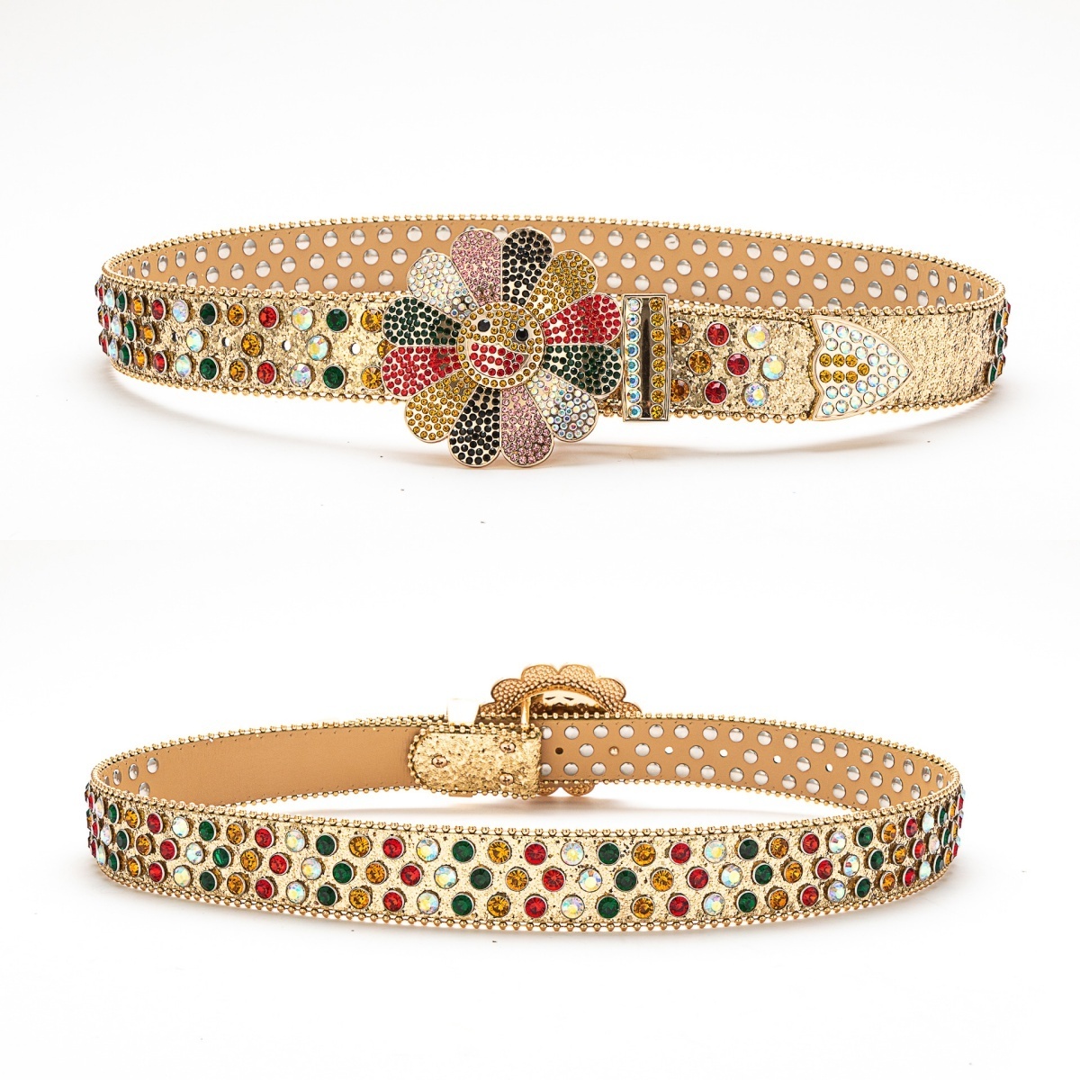 Rewin Crystal Diamond Luxury Strap Belts Western Cowgirl Rhinestone Belt BB Simon Studded Flower Rhinestone Belt for Women Men