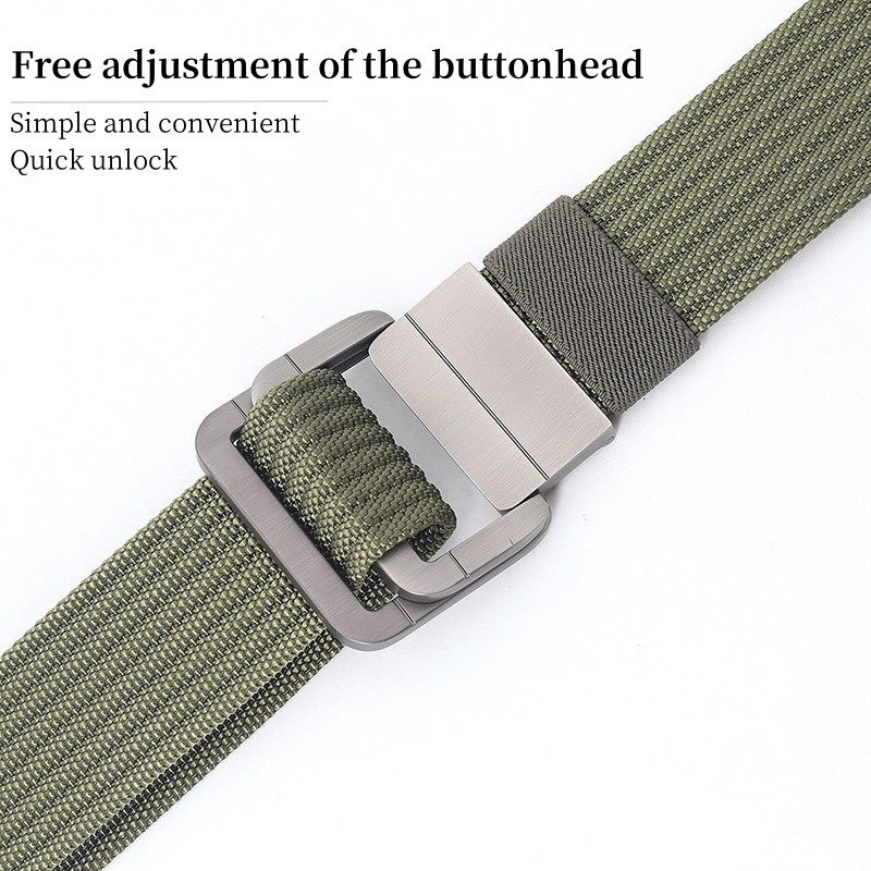 Rewin Customized Men Canvas Fabric Belts with Silver  Double Ring Buckle Thicken Nylon Web Belt Tactical Belts for Men