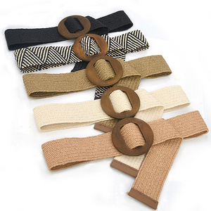 REWIN Bohemian Women Fashion Accessories Plain PP Grass Straw Braided Waist Belts for Summer