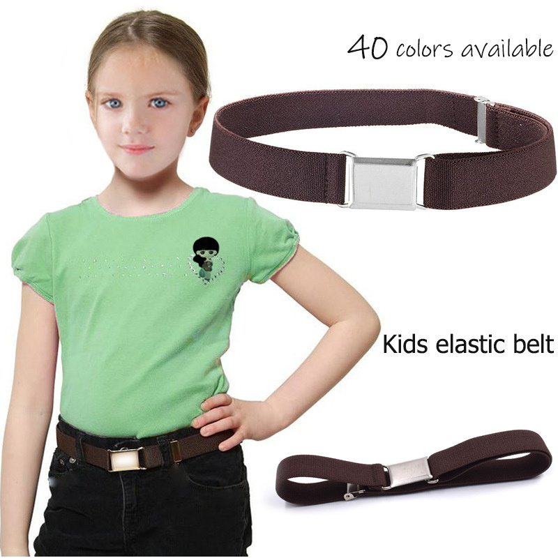 REWIN Adjustable Silver Square Buckle Elastic Belt Kids Toddler Stretch Belt for Boys and Girls