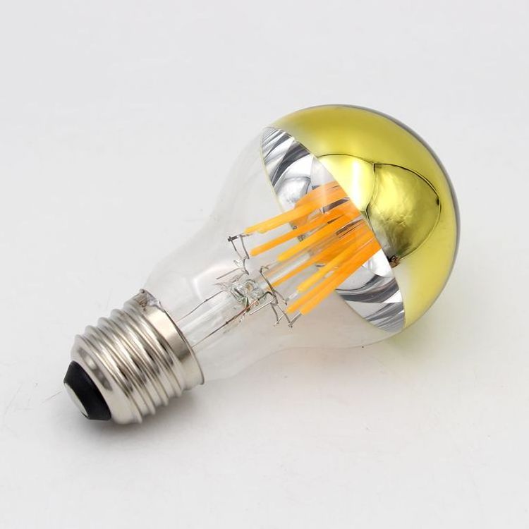 A19 A60 Gold Crown Mirror Lights Bulb Half Chrome Lights Bulb E27 LED Edison Bulb