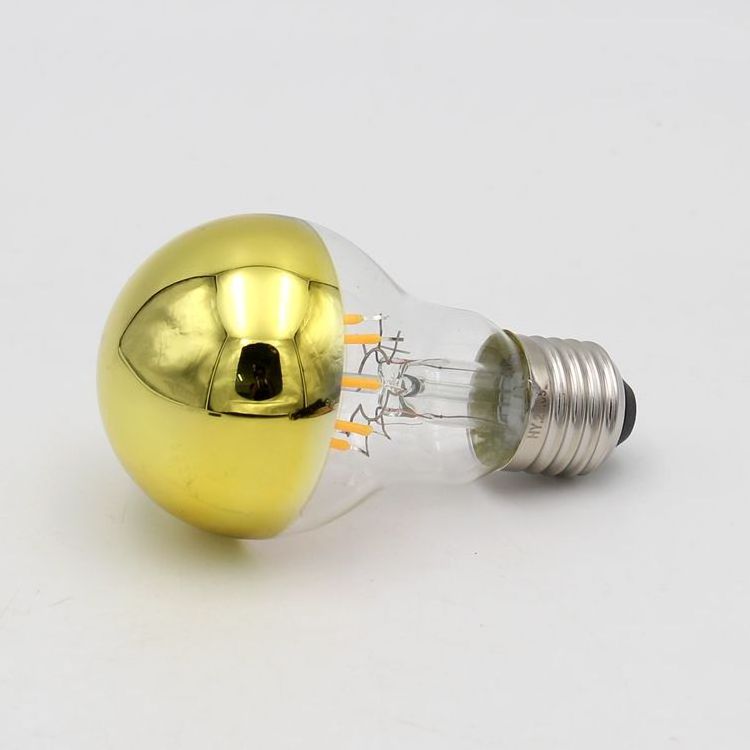 A19 A60 Gold Crown Mirror Lights Bulb Half Chrome Lights Bulb E27 LED Edison Bulb