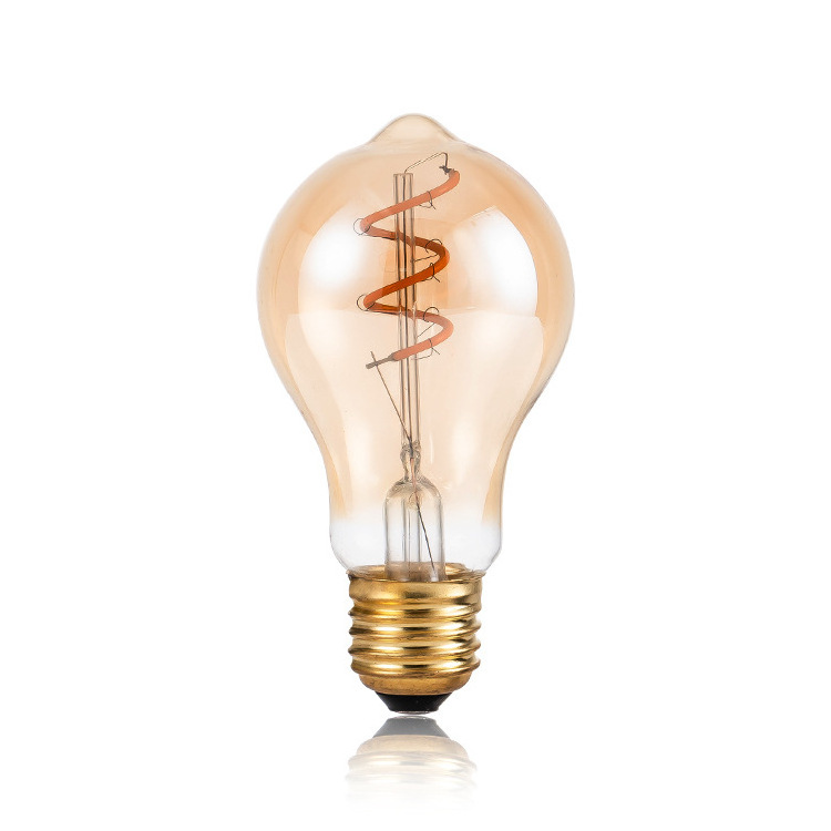 A60 3W Single Curved LED Filament Bulb Amber Glass Vintage Led Light Bulb 2300k Dimmable Bulb