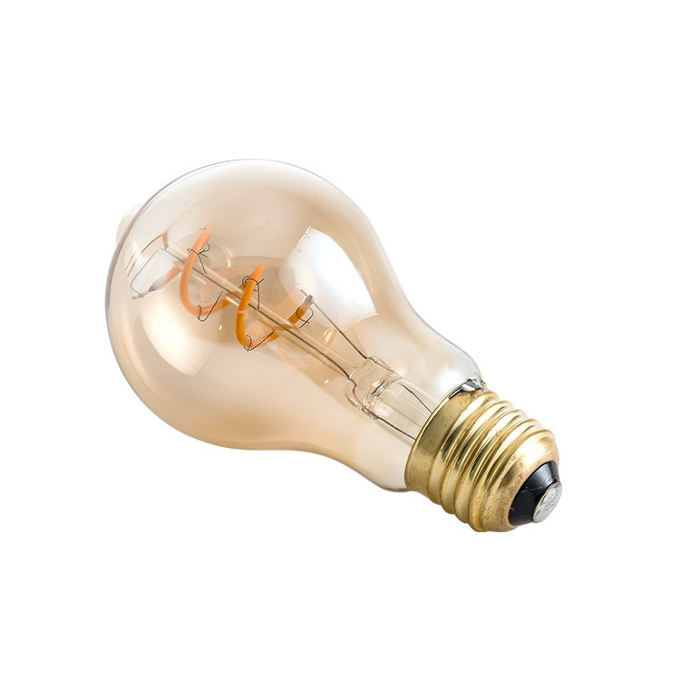 A60 3W Single Curved LED Filament Bulb Amber Glass Vintage Led Light Bulb 2300k Dimmable Bulb