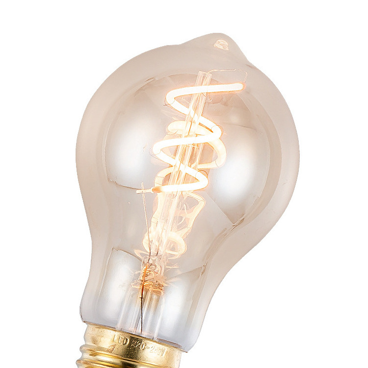 A60 3W Single Curved LED Filament Bulb Amber Glass Vintage Led Light Bulb 2300k Dimmable Bulb