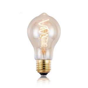 A60 3W Single Curved LED Filament Bulb Amber Glass Vintage Led Light Bulb 2300k Dimmable Bulb