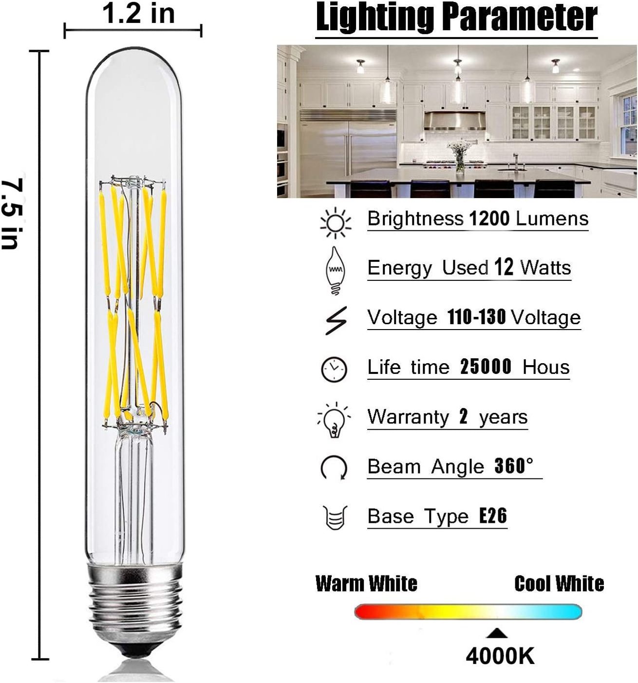 Dimmable Vintage  T10 LED Filament Bulb T10 Led Tube Bulb 4000K 2700K Led Light Bulb