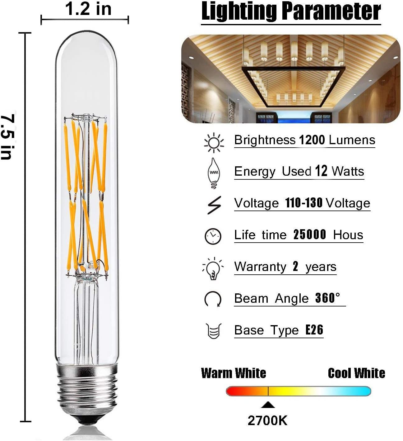 Dimmable Vintage  T10 LED Filament Bulb T10 Led Tube Bulb 4000K 2700K Led Light Bulb