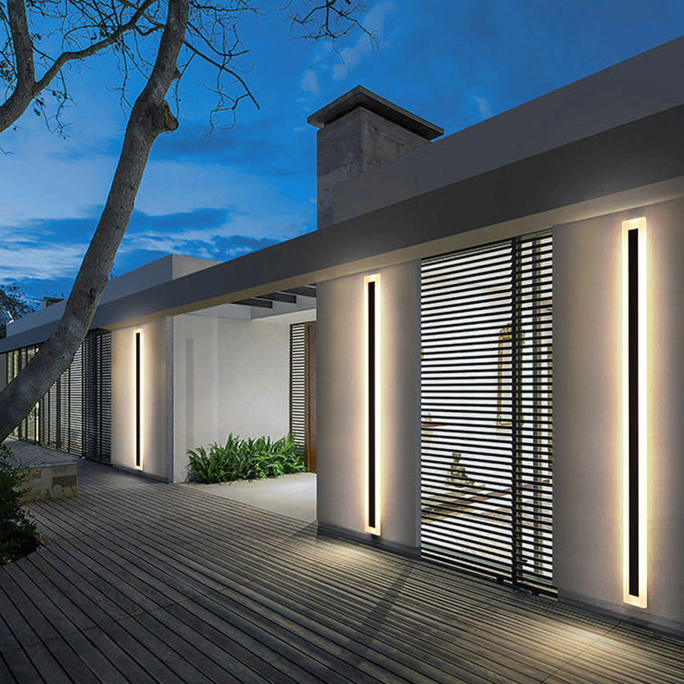 AC 110V-220V Modern 3000K Warm White LED Outdoor Linear Strip Wall Lamps Sconce Long LED Wall Light