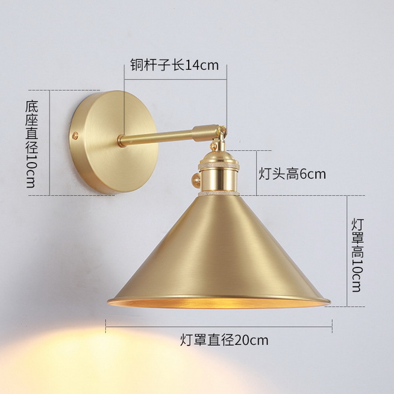 Retro Brass Wall Lamp Modern Nordic Bedside Wall Lamps Simple LED Stairway Hallway Wall Lights