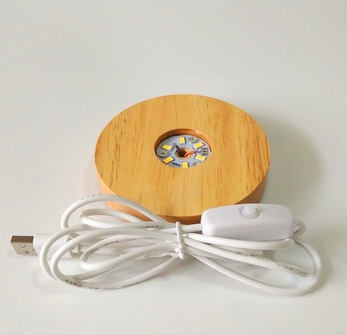 Wholesale Price High Quality 3D Led Wooden Round Base Wood Light Base Night Light Base Acrylic LED Lamp Wooden Socket