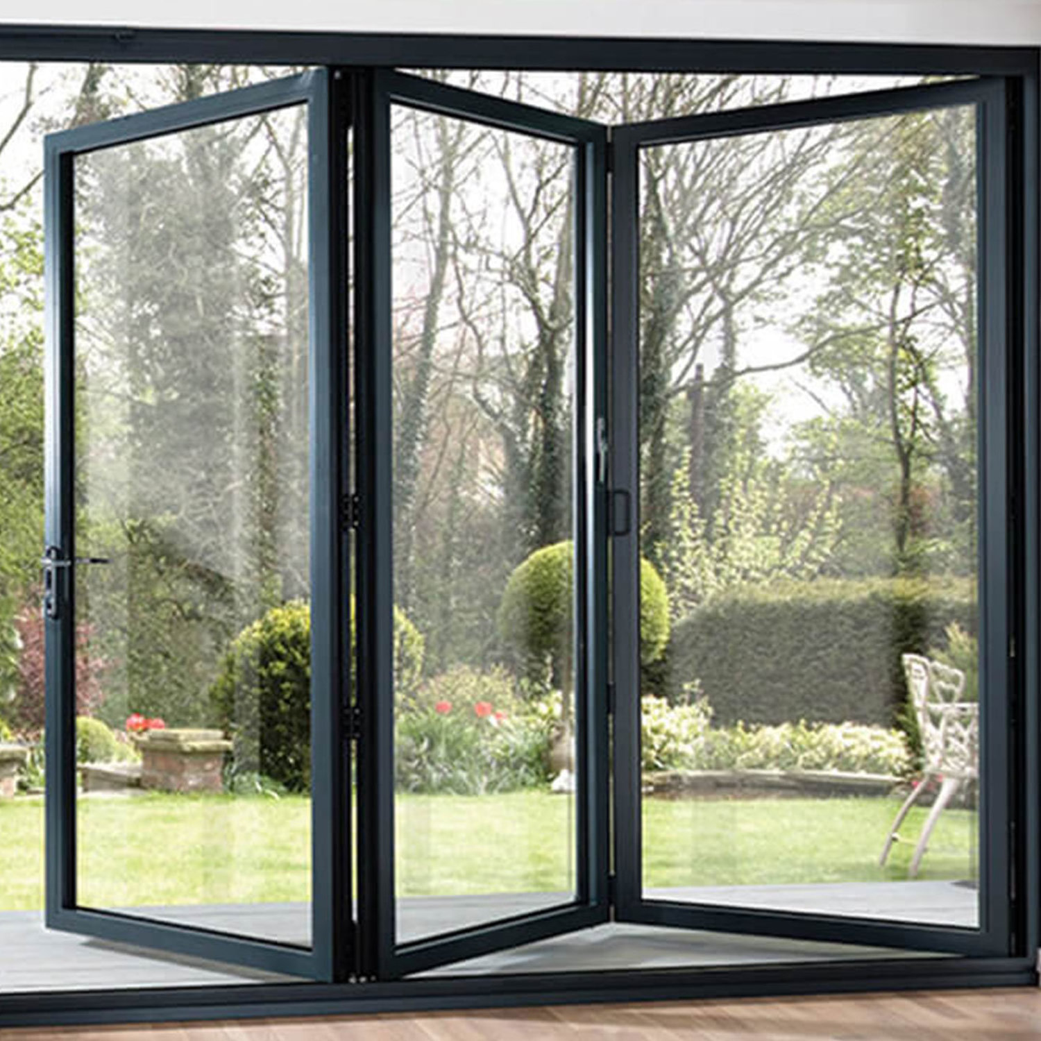 Hot Sale Australia Modern Aluminium Profile Black Folding Hardware Double Insulated Glass Bi- Folding  Door