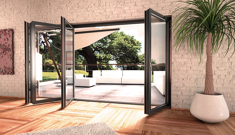 AS2047 Australia Modern Design Aluminium Folding with Grills Handle Lock Double Tempered Glass Bi- Folding  Door