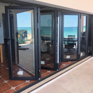 Hot Sale Australia Modern Aluminium Profile Black Folding Hardware Double Insulated Glass Bi- Folding  Door