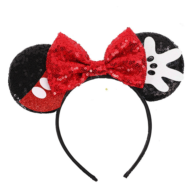 HB378 Wholesale Baby Shower Hair Hoops Minnie Mouse Ears Headbands Sequin Bows Hairbands for Children Kids Hair Accessories