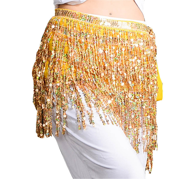 CM163 Sexy Sparkly Sequin Belly Dance Skirt Costume Tassel Hip Scarf Skirts Wrap Costume for Women Girls Christmas Carnival