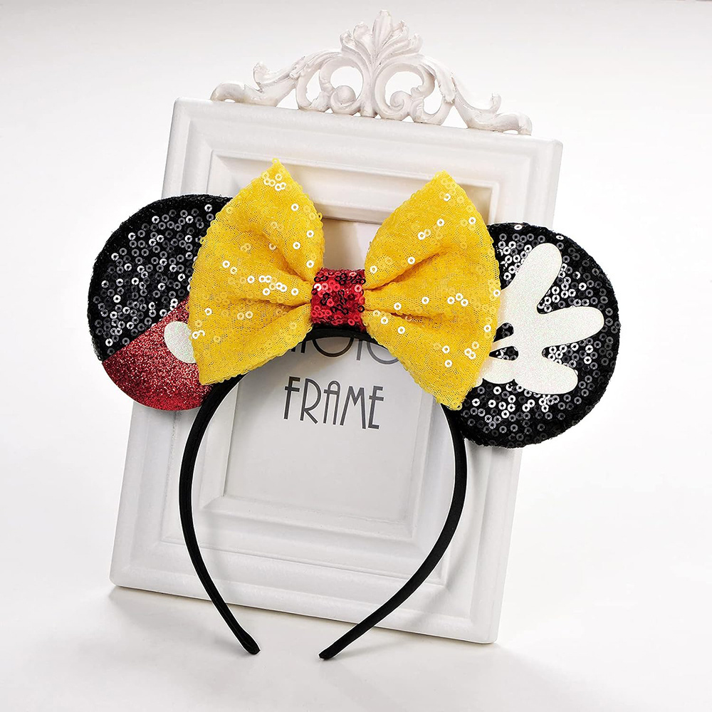 HB133 Mouse Ears Bow Headbands Halloween Sequin Mouse Ears Headband Glitter Party Hair Hoops Cosplay Costume