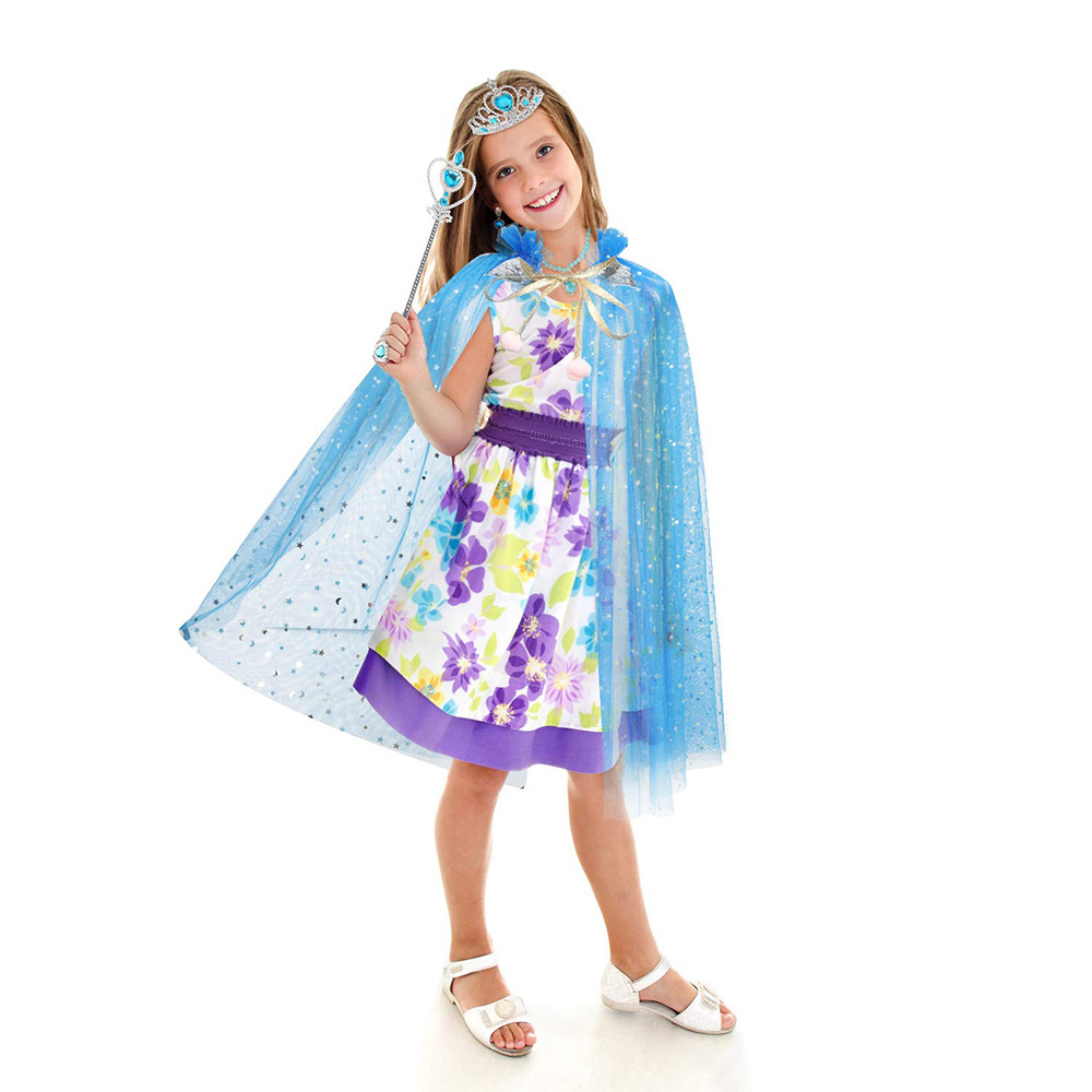 CM047 Princess Christmas Birthday Party Dress Girls Sequin Cape Cloak with Tiara Crown Jewelry for Little Girls Dress up Costume