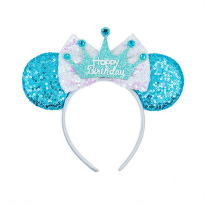 HB052 Wholesale Girls Birthday Gift Sparkly Sequin Mouse Ears Headband for Women Princess Birthday Holiday Hair Clips